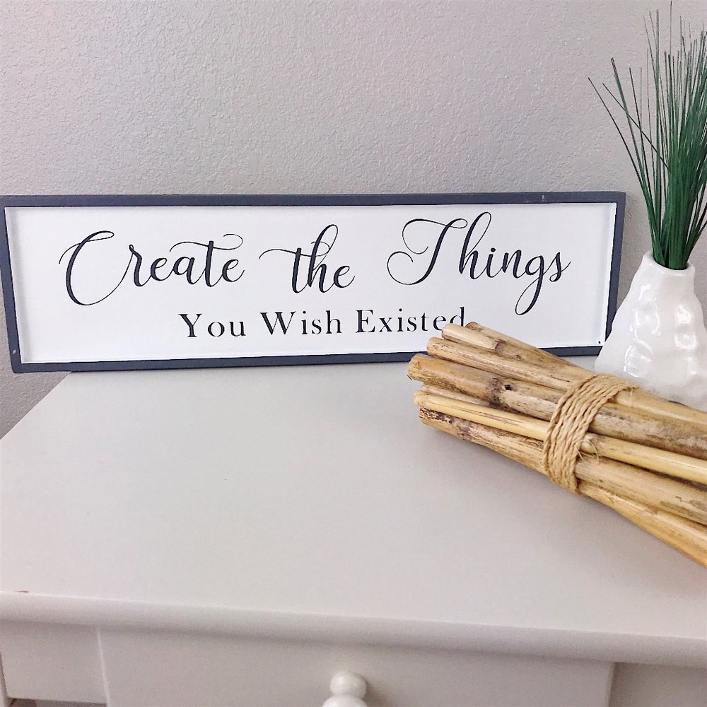 Hand Painted Wood Sign 18x5 Wall Decor Gray